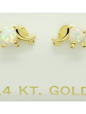 Genuine 0.64 Cts AA Opal Elephant Stud Earrings 14k Gold
